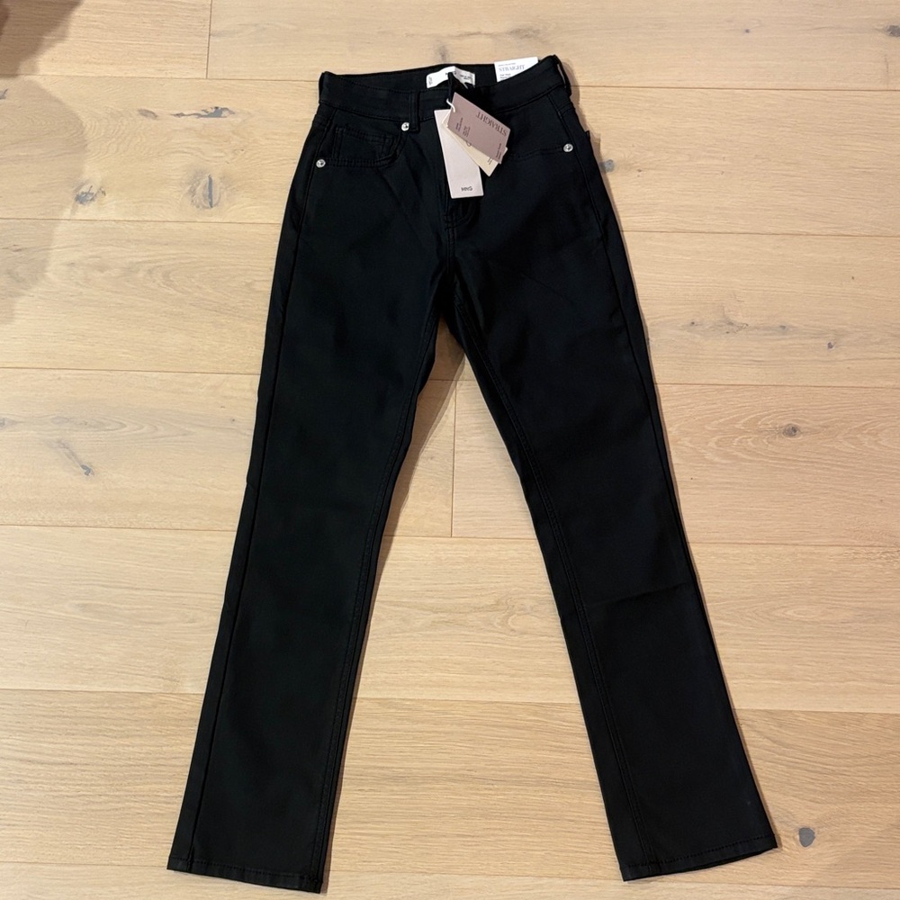 NEW Mango High Waist Ankle Waxed Black Jeans size 2
